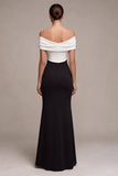 Black and White Off the Shoulder Mermaid Ruched Long Formal Dress