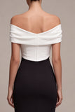 Black and White Off the Shoulder Mermaid Ruched Long Formal Dress