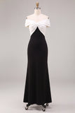 Black and White Off the Shoulder Mermaid Ruched Long Formal Dress