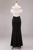 Black and White Off the Shoulder Mermaid Ruched Long Formal Dress