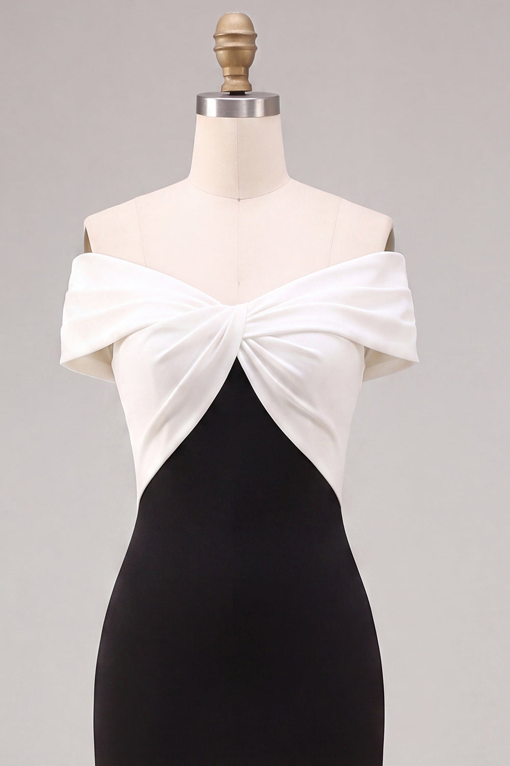 Black and White Off the Shoulder Mermaid Ruched Long Formal Dress