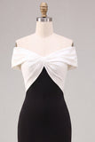 Black and White Off the Shoulder Mermaid Ruched Long Formal Dress