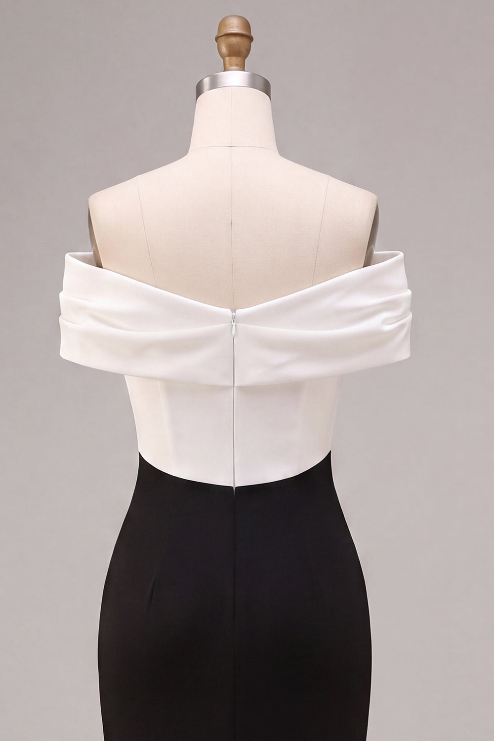 Black and White Off the Shoulder Mermaid Ruched Long Formal Dress