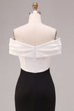 Black and White Off the Shoulder Mermaid Ruched Long Formal Dress