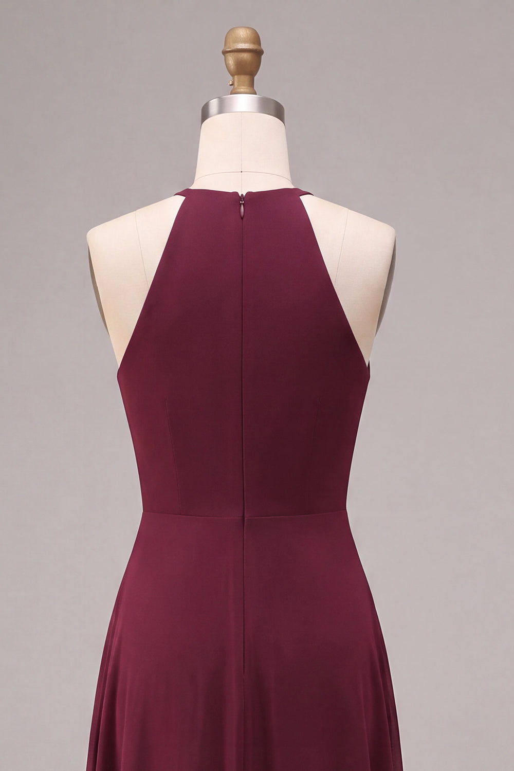Burgundy A Line Chiffon Round Neck Keyholes Long Formal Dress with Sash
