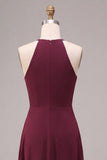 Burgundy A Line Chiffon Round Neck Keyholes Long Formal Dress with Sash
