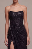 Sparkly Black Mermaid Sequin Strapless Long Formal Dress with Slit