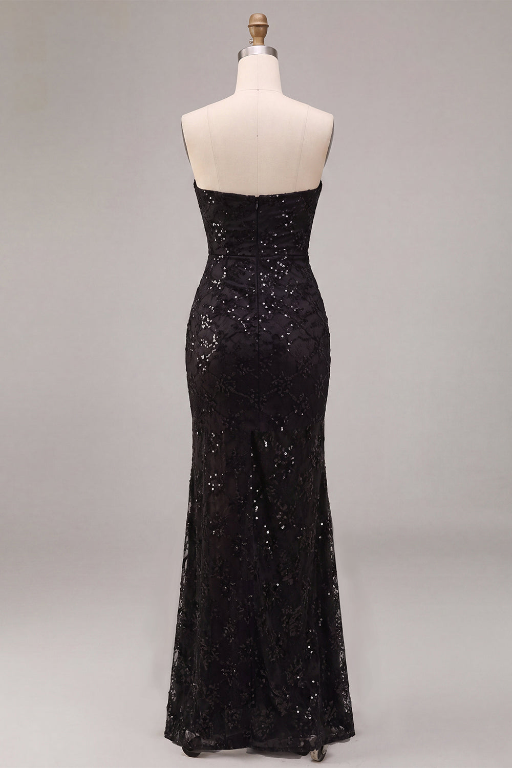 Sparkly Black Mermaid Sequin Strapless Long Formal Dress with Slit