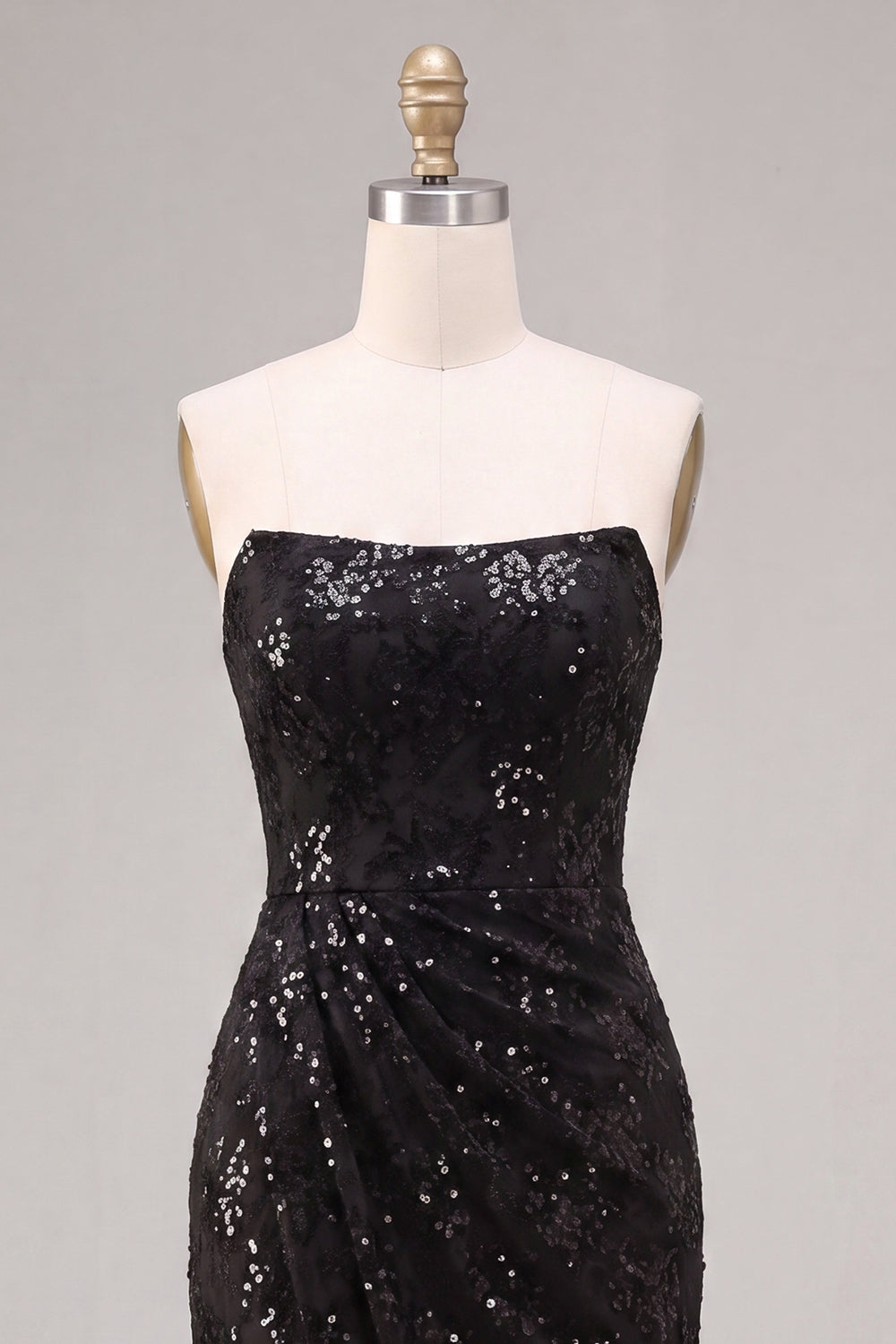 Sparkly Black Mermaid Sequin Strapless Long Formal Dress with Slit
