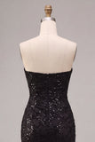 Sparkly Black Mermaid Sequin Strapless Long Formal Dress with Slit