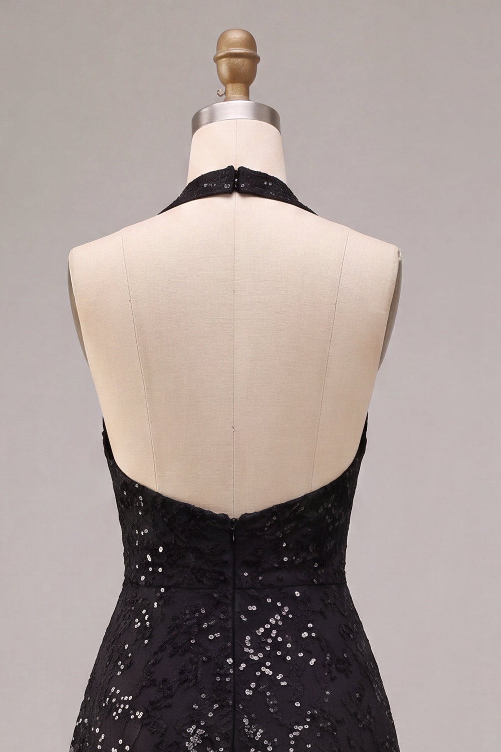 A Line Black Halter Sparkly Sequin Midi Formal Dress