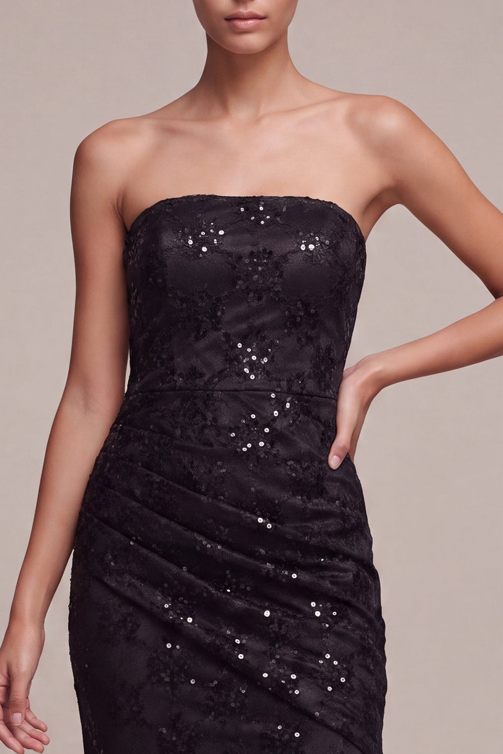 Black Strapless Sparkly Sequin Long Mermaid Formal Dress