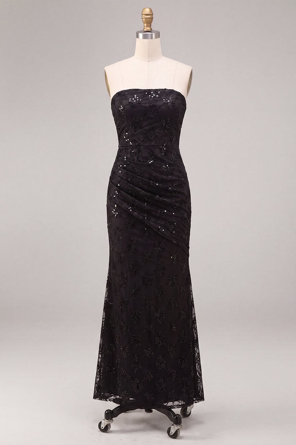 Black Strapless Sparkly Sequin Long Mermaid Formal Dress