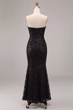 Black Strapless Sparkly Sequin Long Mermaid Formal Dress