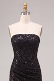 Black Strapless Sparkly Sequin Long Mermaid Formal Dress