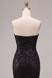 Black Strapless Sparkly Sequin Long Mermaid Formal Dress
