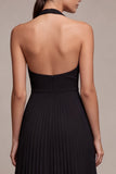 Chiffon Black A Line Pleated Halter Long Formal Dress