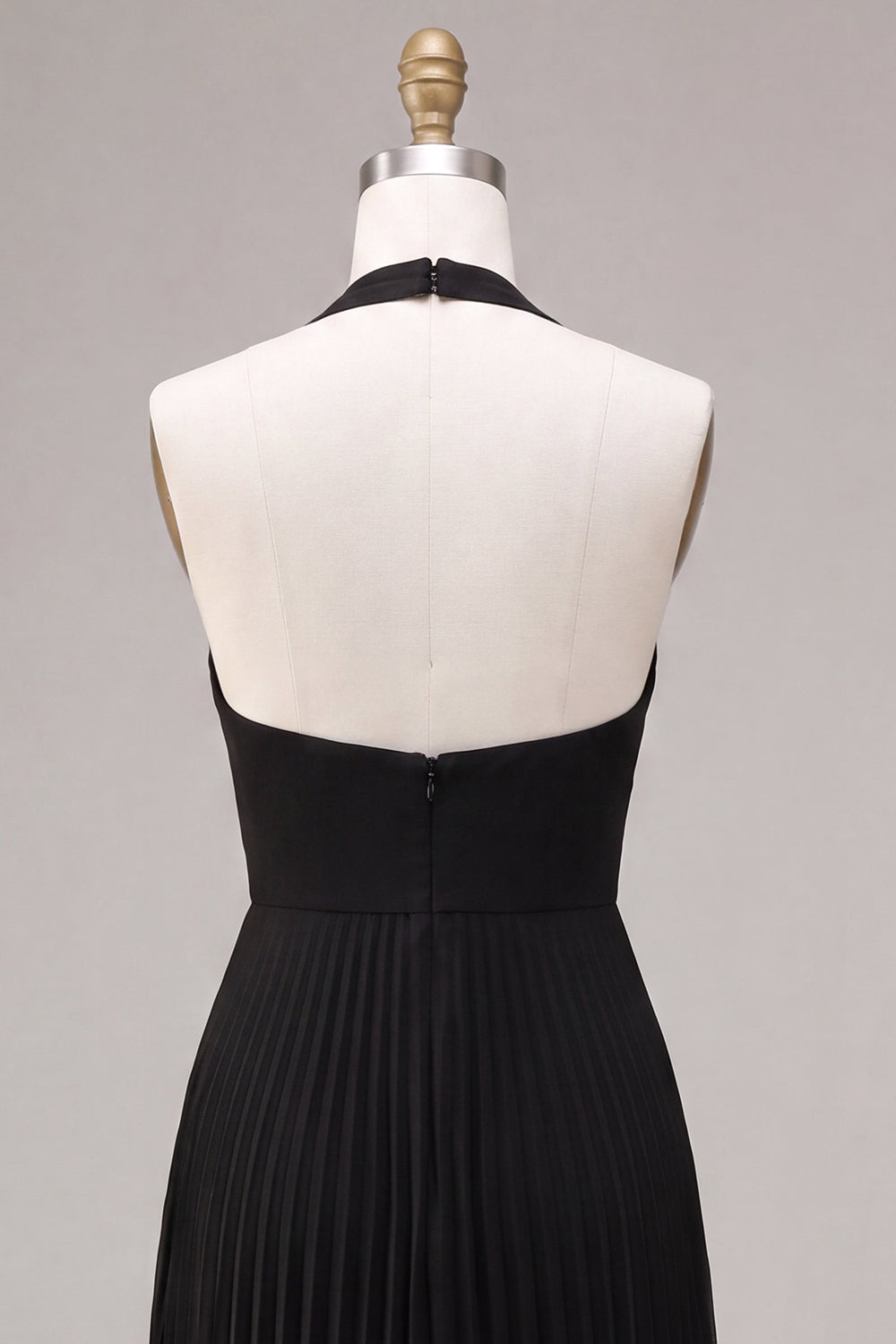Chiffon Black A Line Pleated Halter Long Formal Dress