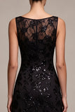 A Line Black Floral Sequin Sparkly Long Formal Dress