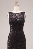 A Line Black Floral Sequin Sparkly Long Formal Dress