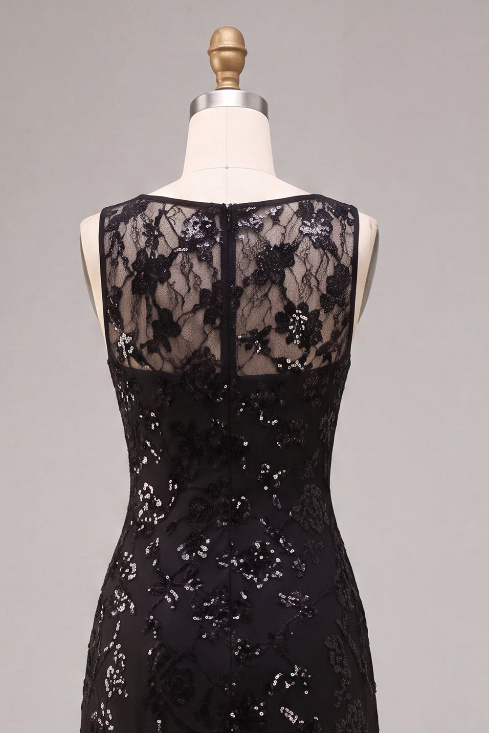 A Line Black Floral Sequin Sparkly Long Formal Dress
