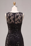 A Line Black Floral Sequin Sparkly Long Formal Dress