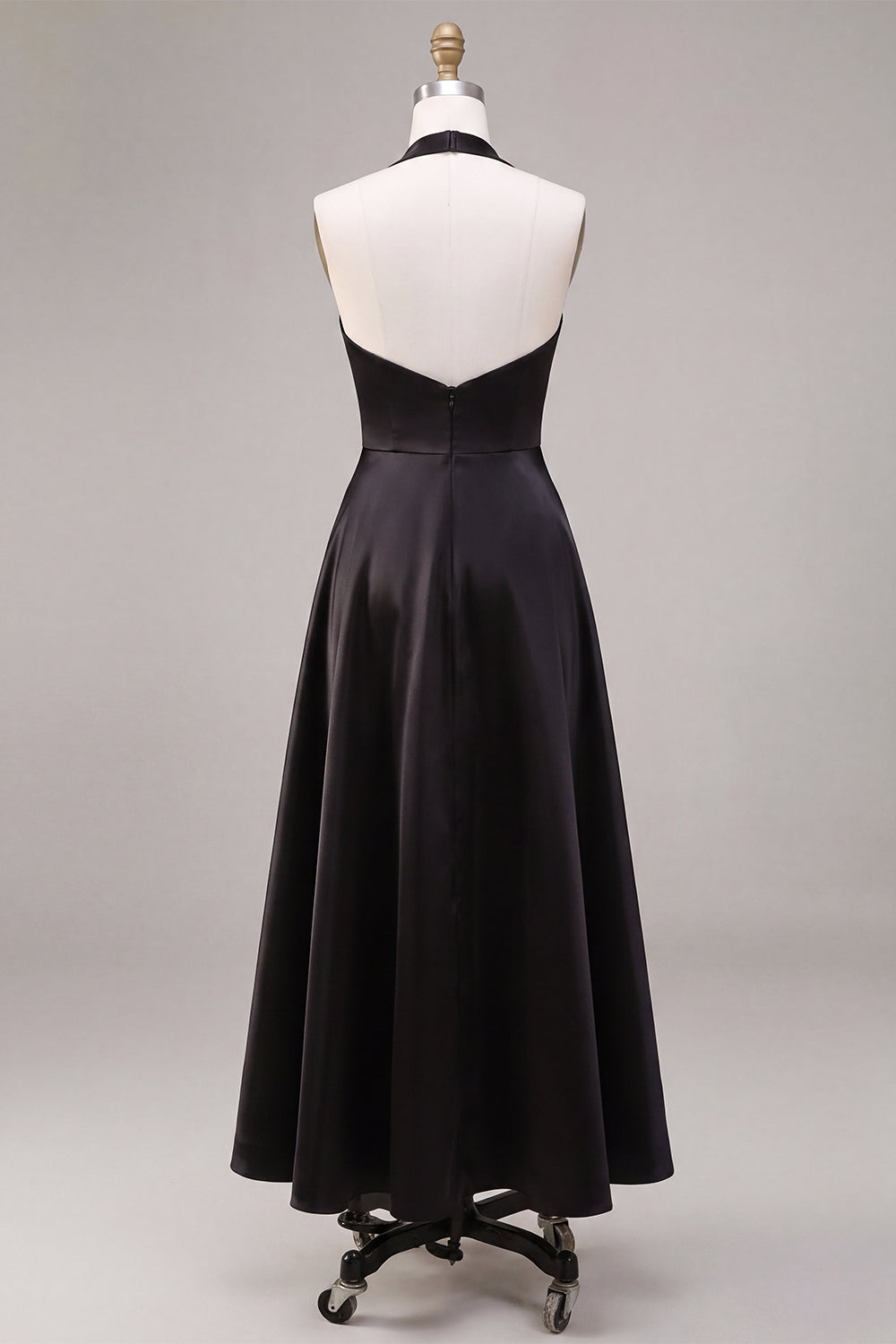 Black A Line Satin Halter Simple Long Formal Dress