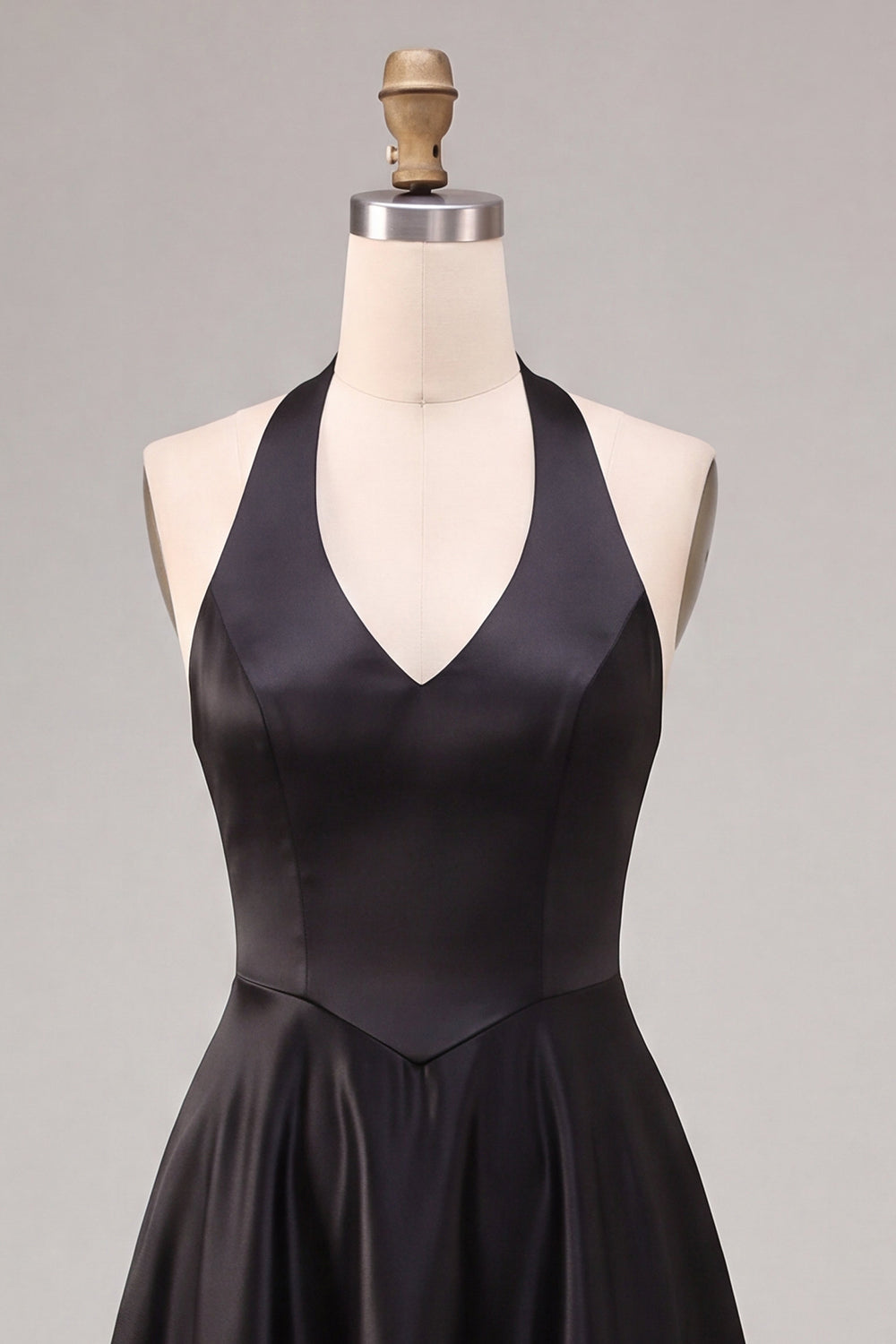 Black A Line Satin Halter Simple Long Formal Dress