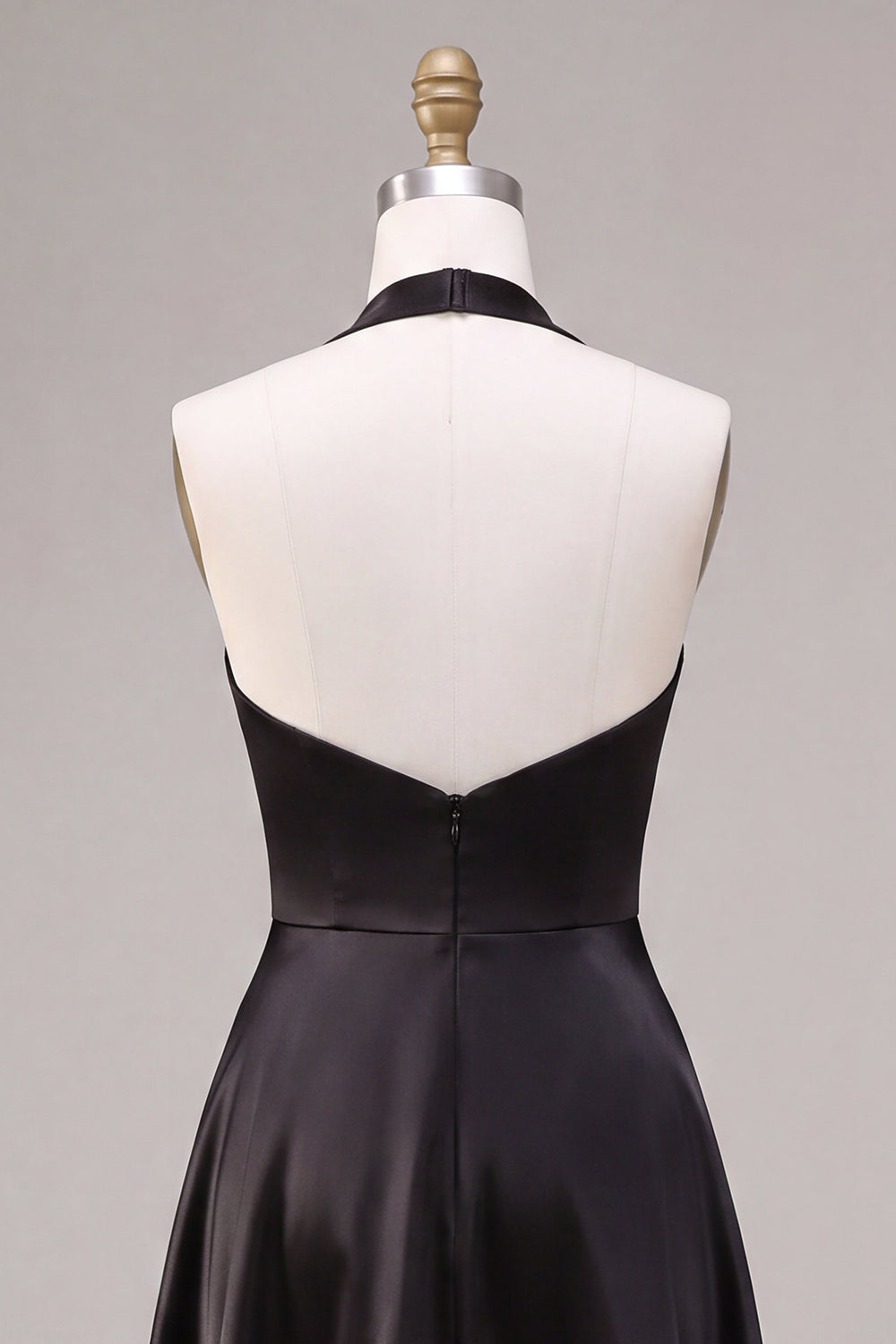 Black A Line Satin Halter Simple Long Formal Dress