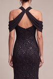 Black Mermaid Sequin Sparkly Cold Shoulder Long Formal Dress