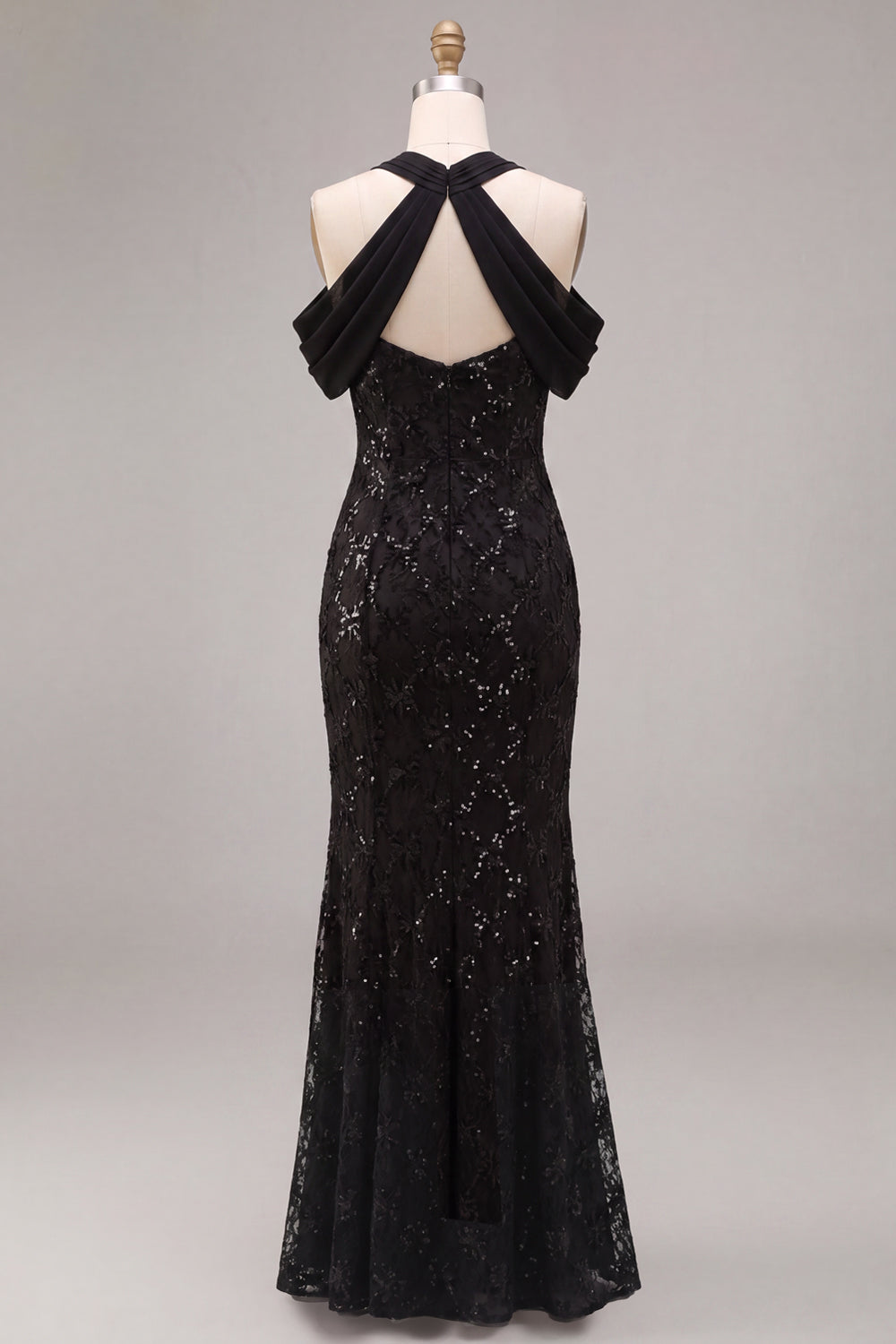 Black Mermaid Sequin Sparkly Cold Shoulder Long Formal Dress