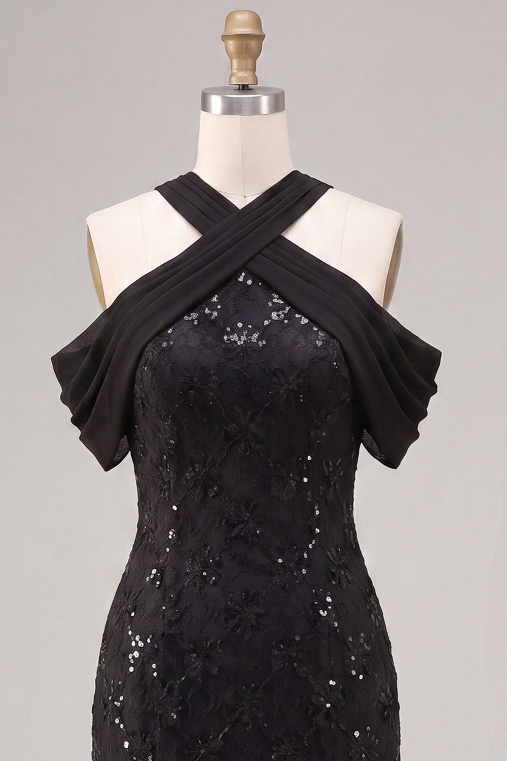 Black Mermaid Sequin Sparkly Cold Shoulder Long Formal Dress