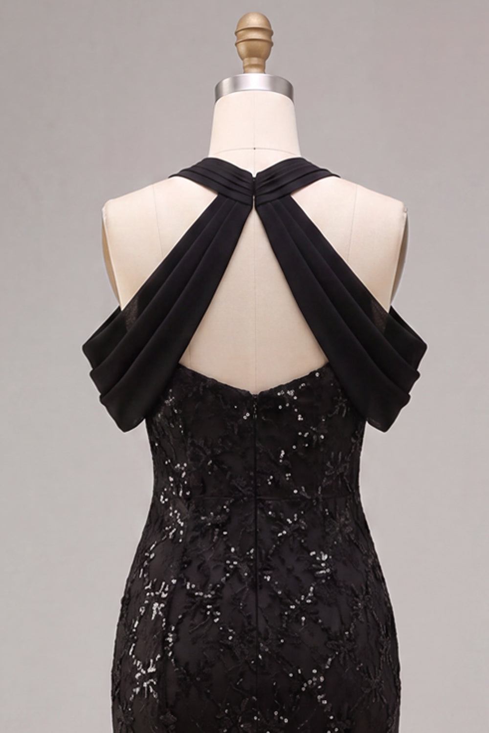 Black Mermaid Sequin Sparkly Cold Shoulder Long Formal Dress