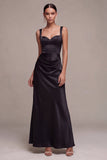 Black Satin Mermaid Draped Long Mermaid Formal Dress