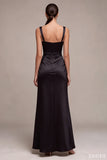 Black Satin Mermaid Draped Long Mermaid Formal Dress