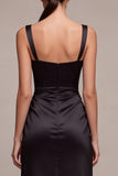 Black Satin Mermaid Draped Long Mermaid Formal Dress