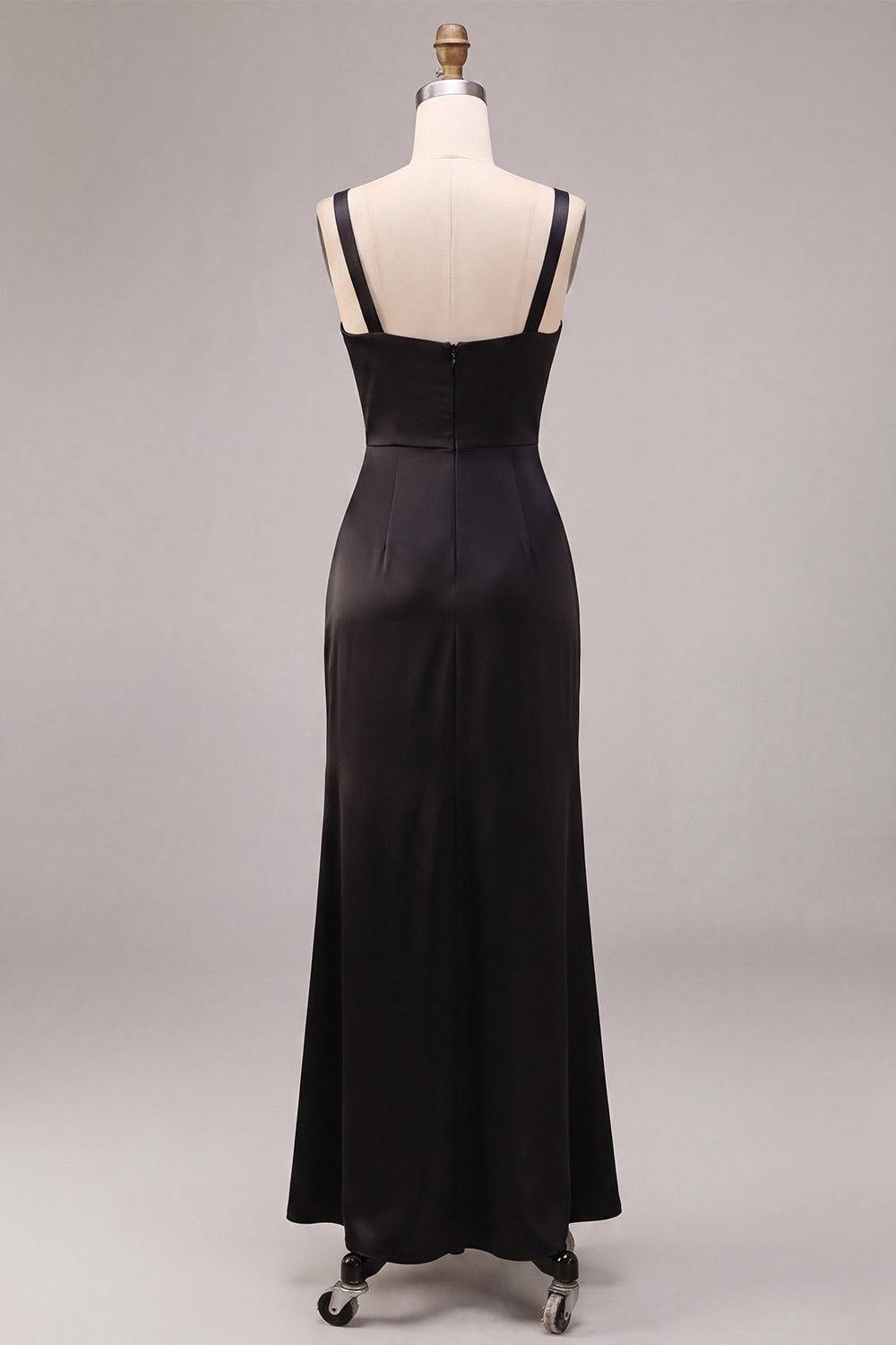 Black Satin Mermaid Draped Long Mermaid Formal Dress