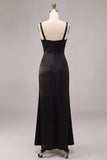 Black Satin Mermaid Draped Long Mermaid Formal Dress