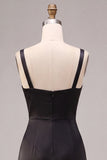 Black Satin Mermaid Draped Long Mermaid Formal Dress