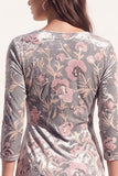 Sparkly Grey Floral Sequin Bodycon V-Neck Midi Velvet Work Dress with Sash