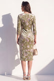 Sparkly Grey Floral Sequin Bodycon V-Neck Midi Velvet Work Dress with Sash