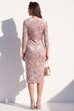 Sparkly Grey Floral Sequin Bodycon V-Neck Midi Velvet Work Dress with Sash