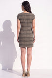 Brown Plaid Bodycon V-Neck Cap Sleeves Short Work Dress with Bow