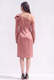 Light Purple Satin Bodycon Asymmetrical Neck Midi Work Dress with Bow