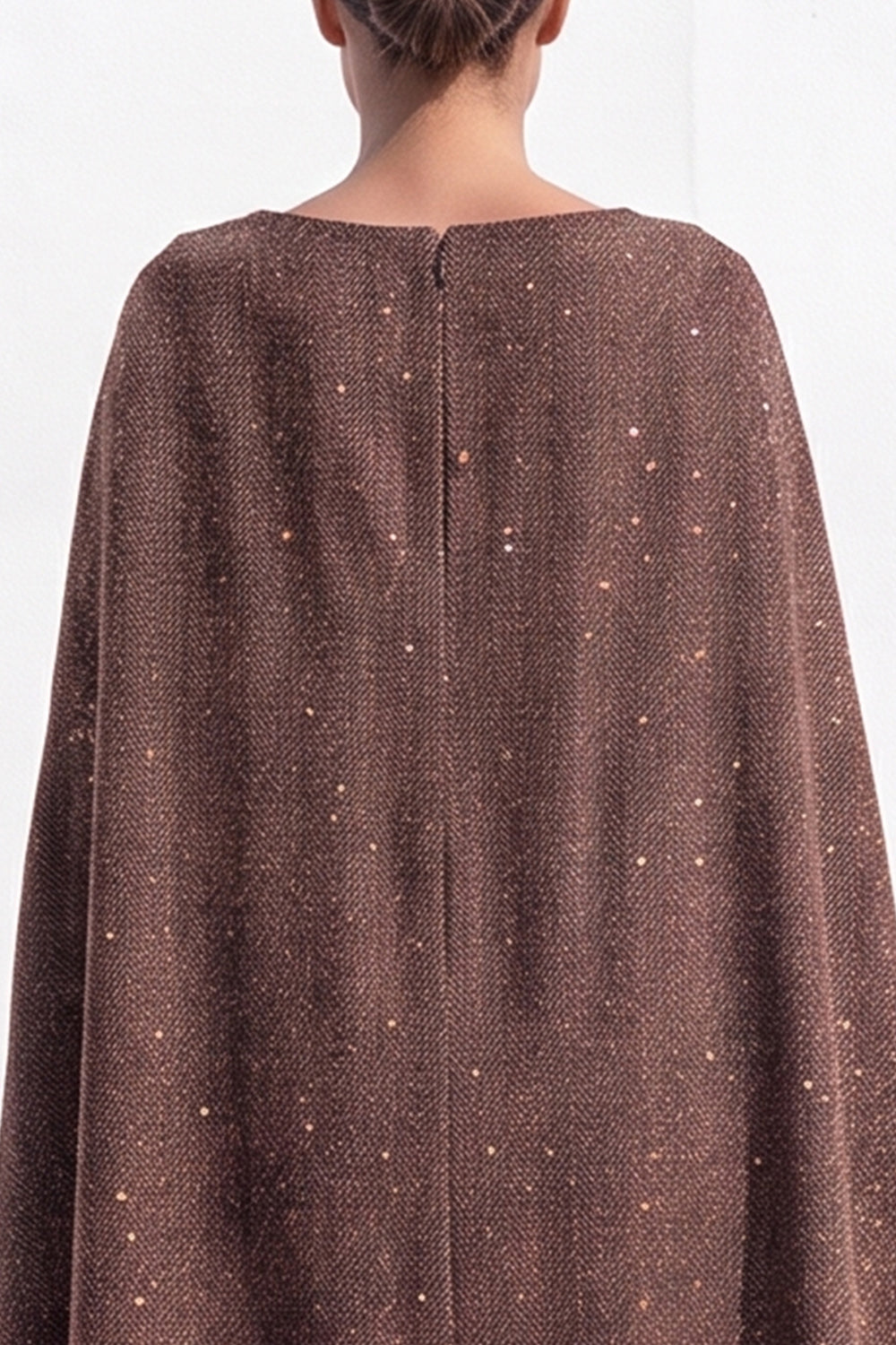 Brown Tweed A-Line Boat Neck Ruched Short Work Dress with Cape