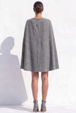 Brown Tweed A-Line Boat Neck Ruched Short Work Dress with Cape