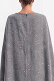 Brown Tweed A-Line Boat Neck Ruched Short Work Dress with Cape