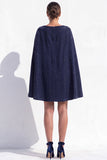 Brown Tweed A-Line Boat Neck Ruched Short Work Dress with Cape