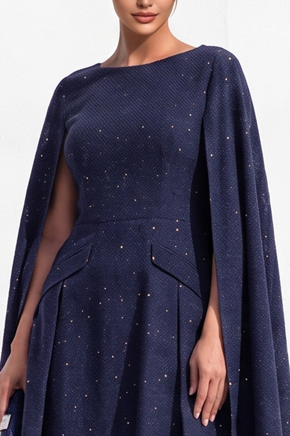 Brown Tweed A-Line Boat Neck Ruched Short Work Dress with Cape