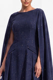 Brown Tweed A-Line Boat Neck Ruched Short Work Dress with Cape